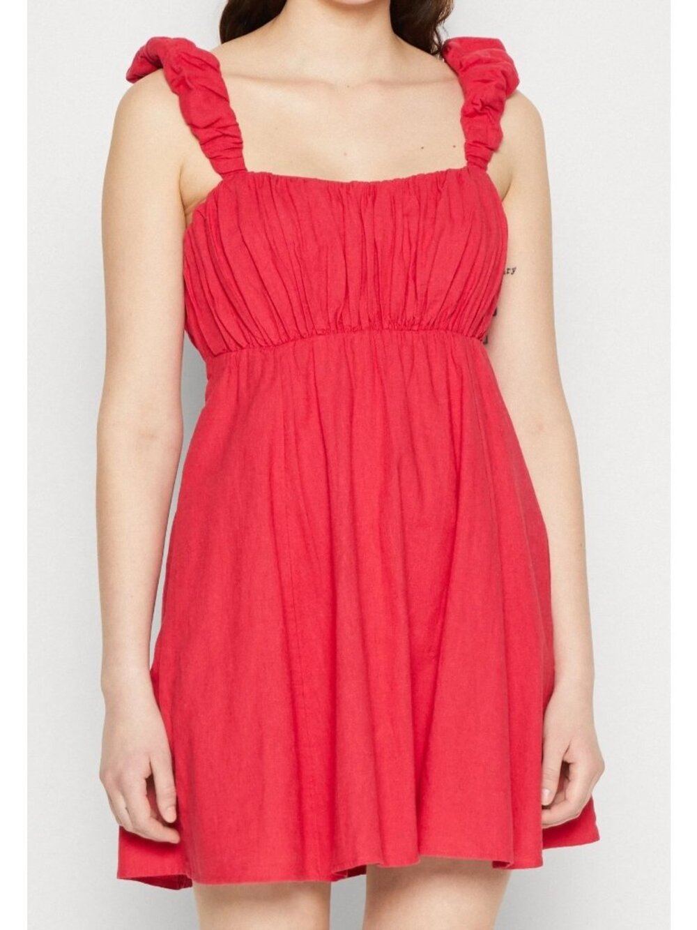 Abercrombie & Fitch Dress Size XLT Pink Ruffle-Strap Linen Neck Square Sundress - Picture 1 of 10